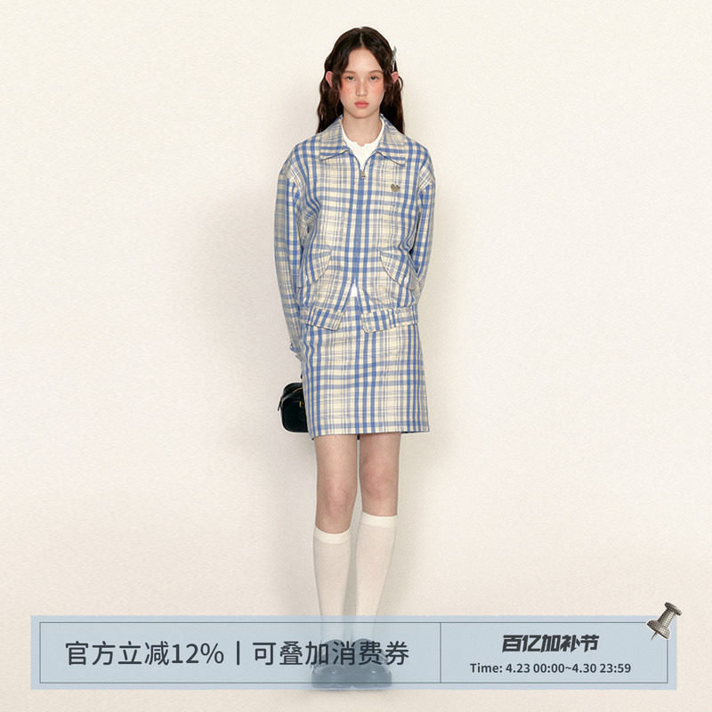 ANNATTO 2025春季新款高级格子时尚套装夹克外套+短款裙子两件套