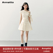 米白斜肩绑带百褶连衣裙女 夏季 ANNATTO 3月4日晚20点享1件95折