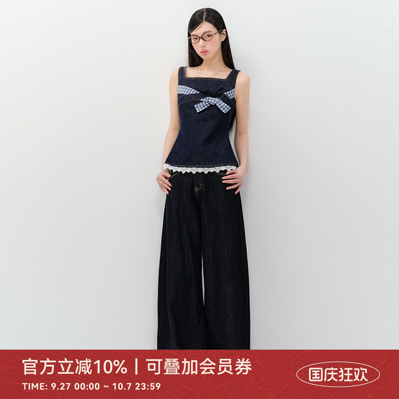 ANNATTO蝴蝶结牛仔背心上衣套装