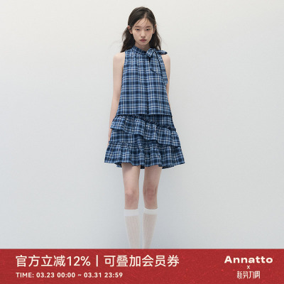 ANNATTO蓝色宽松显瘦无袖连衣裙