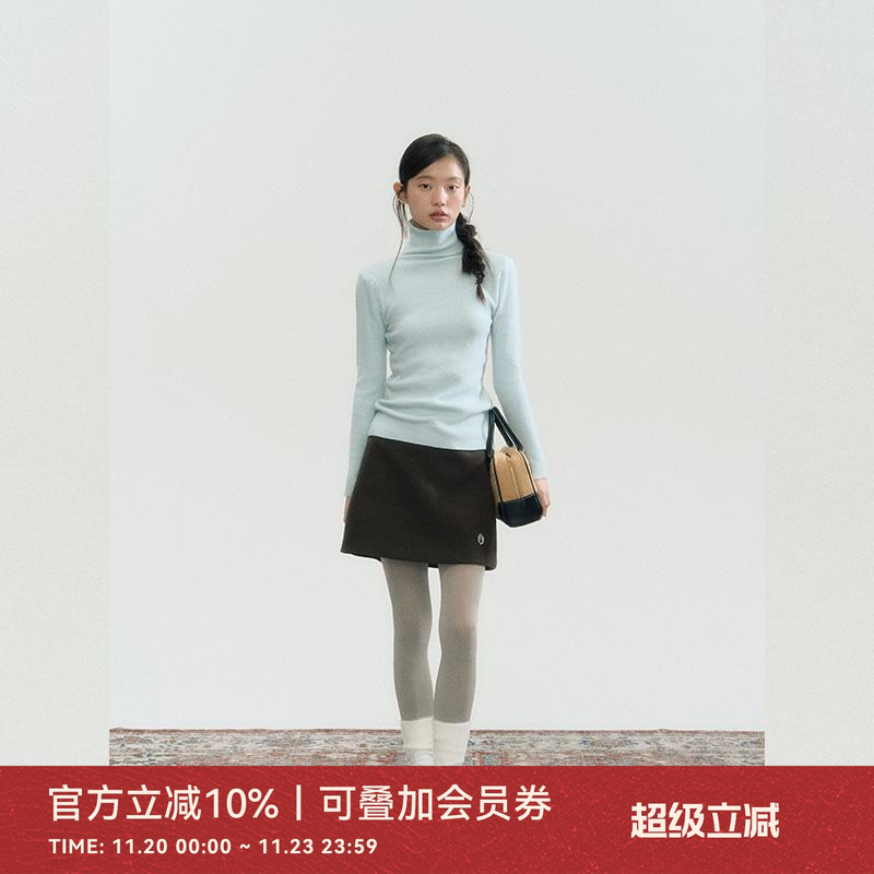 ANNATTO深棕绿色毛呢半身裙