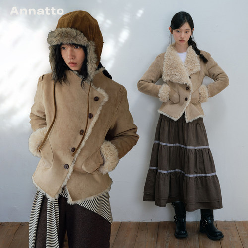 ANNATTO【10/20 20:00】复古风正反两穿皮毛一体正肩收腰短外套