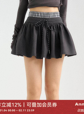 ANNATTO  原创设计拼接灰色抽绳短裙半身裙女