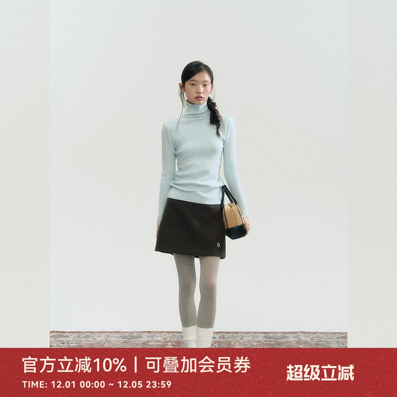 ANNATTO深棕绿色毛呢半身裙