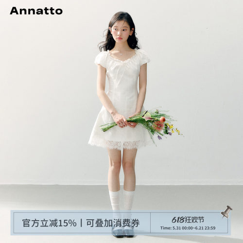ANNATTO修身蝴蝶结绑带小白裙女