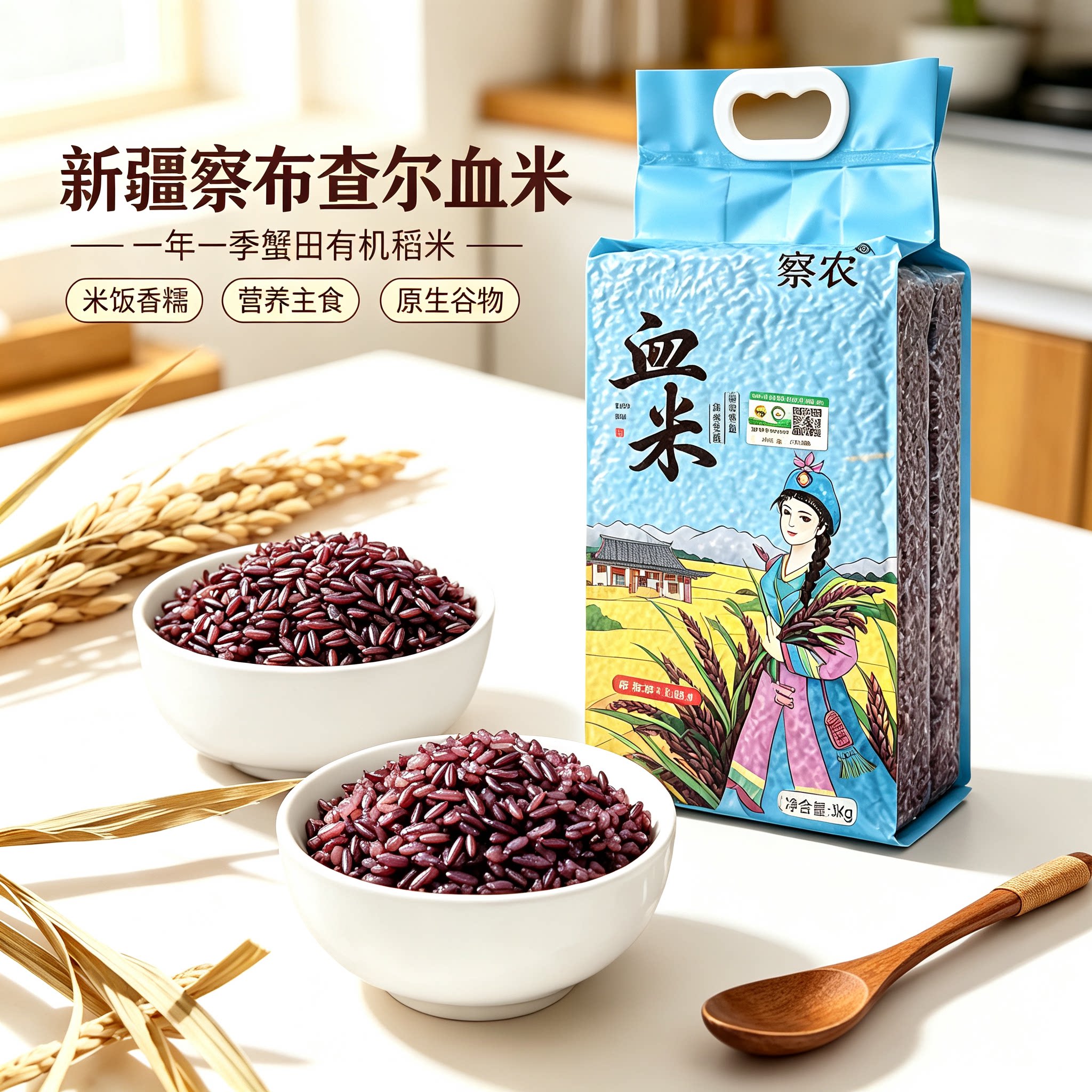 察农有机黑粳血米新疆正宗察布查尔特产大米紫米血米新米糕粽子袋
