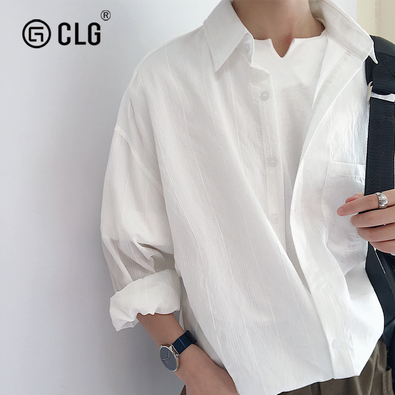 日系休闲白衬衫 GLG TUSENJU港风衬衫 坠感纯棉男士衬衫 四季通用