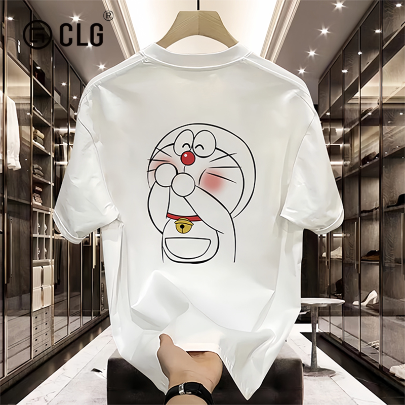 香港GLG潮牌机器猫新款260g重磅纯棉短袖T恤夏季印花百搭圆领上衣