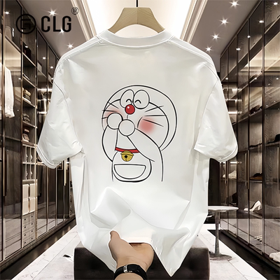 香港GLG潮牌机器猫新款260g重磅纯棉短袖T恤夏季印花百搭圆领上衣