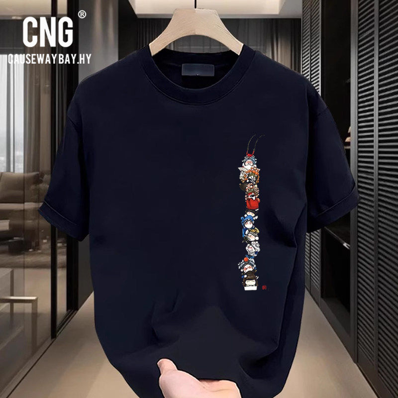 香港潮牌夏季国潮新款设计感京剧印花纯棉短袖T恤圆领男女士同款