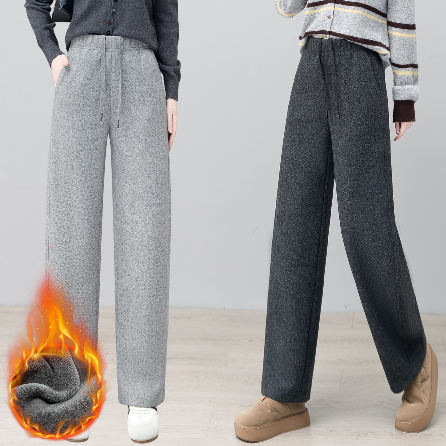 绵羊毛休闲弯刀裤女秋冬加绒加厚保暖显瘦香蕉裤浅灰色时尚镰刀裤,女装/女士精品,休闲裤,淘宝优惠券,粉丝福利购,淘宝优惠卷