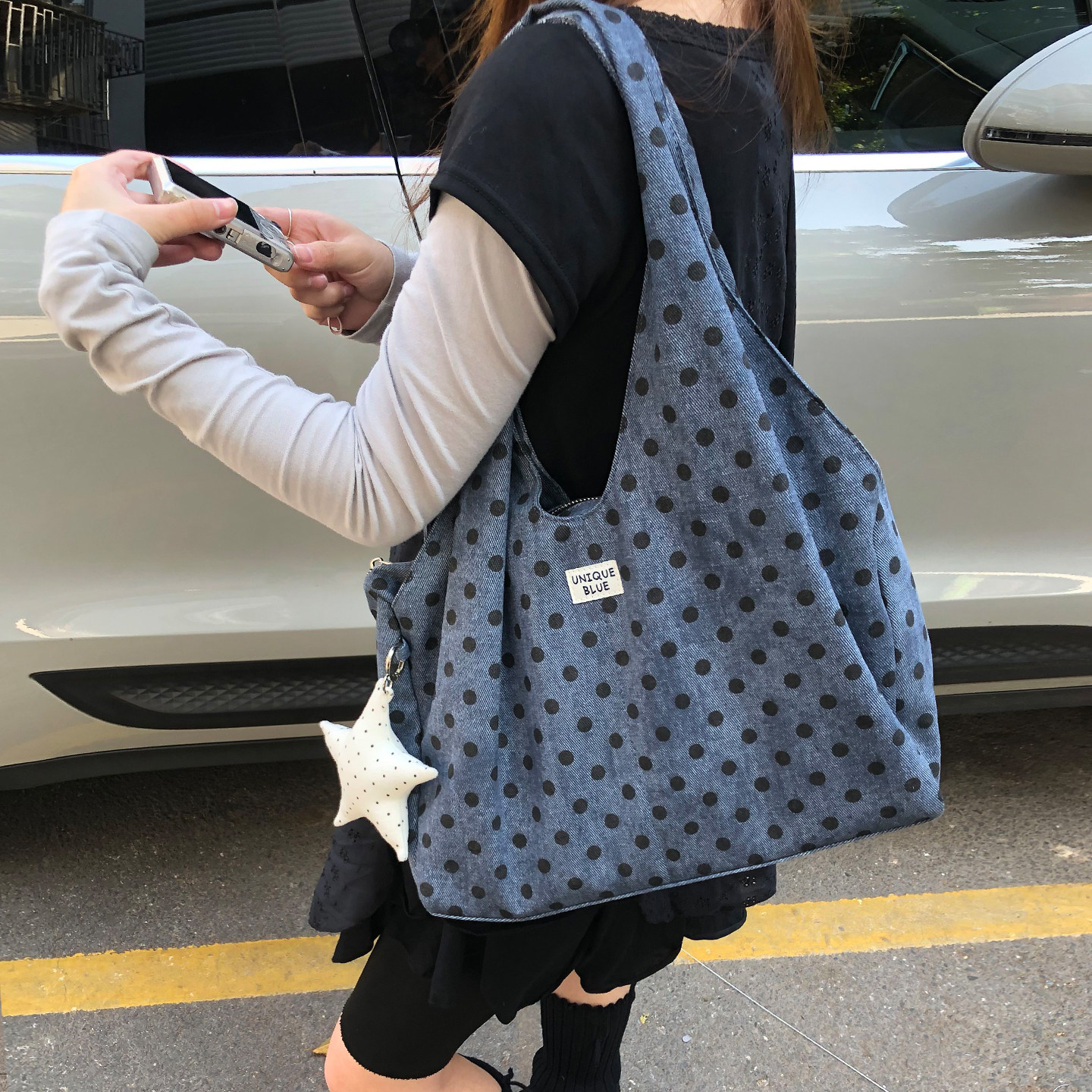 Unique blue波点托特包女大容量手提腋下包hobo慵懒风通勤单肩包,箱包皮具/热销女包/男包,单肩包,淘宝优惠券,粉丝福利购,淘宝优惠卷