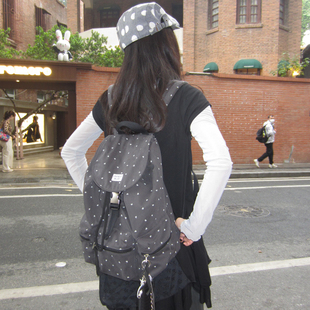 Unique blue韩系轻亚风豹纹大容量双肩包女学生复古通勤背包书包