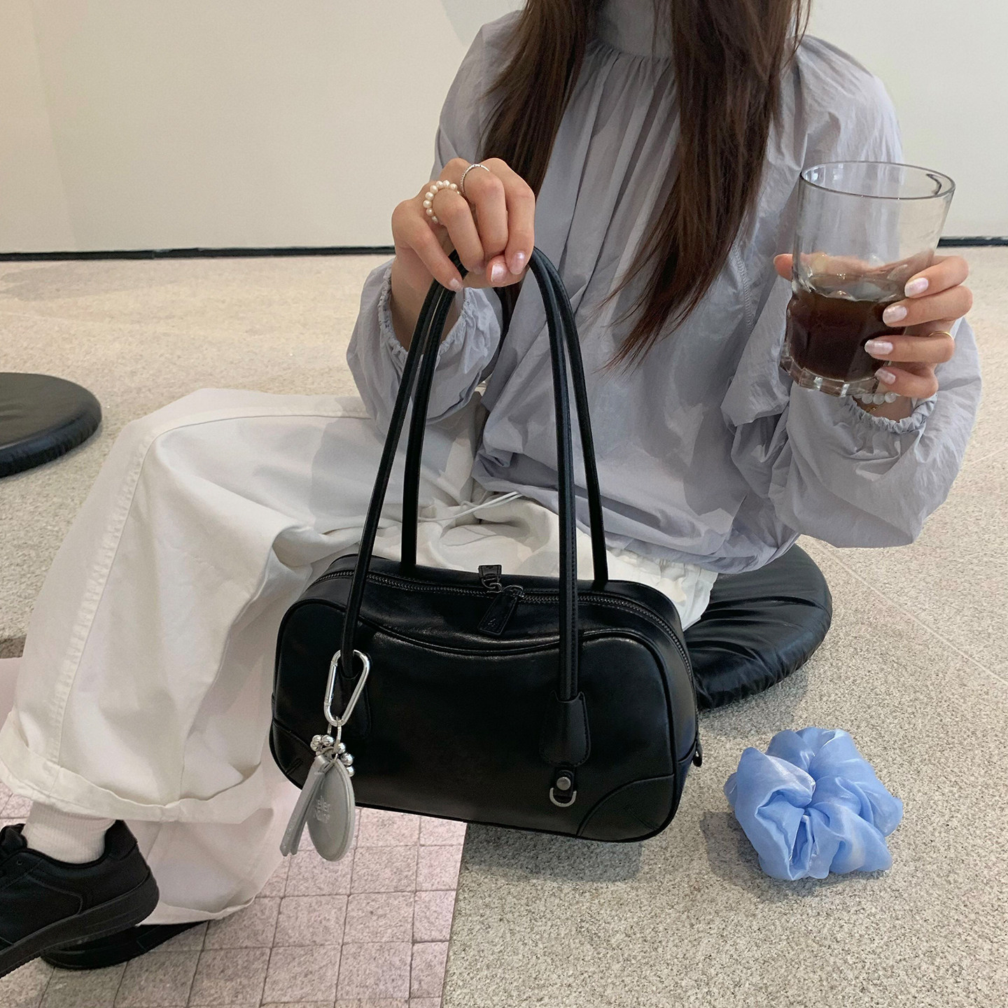 Unique blue百搭简约手提包保龄球包皮质大容量休闲通勤单肩包女,箱包皮具/热销女包/男包,单肩包,淘宝优惠券,粉丝福利购,淘宝优惠卷