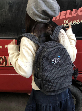 Unique blue原创格子海星版大容量双肩包女学生韩系书包日系背包