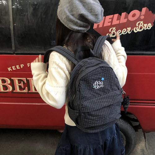 原创格子海星版大容量双肩包学生