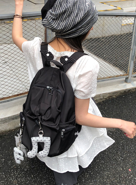 Uniqueblue韩版纯色书包尼龙防水背包学生旅游轻便洞洞抽绳双肩包