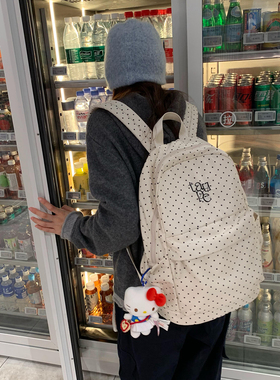 Unique blue原创大容量双肩包旅行学生韩系绣花书包千禧风波点