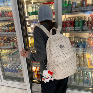 Unique blue原创大容量双肩包旅行学生韩系绣花书包千禧风波点