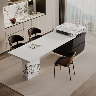 复古风宝格丽岩板岛台餐桌一体可伸缩大户型开放式厨房餐厅中岛台