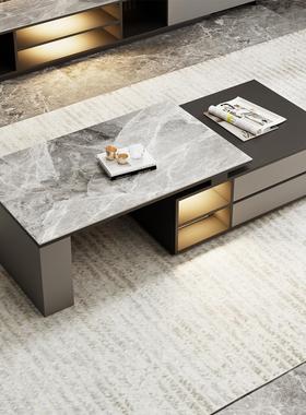 现代轻奢可伸缩岩板电视柜茶几组合地台柜客厅超长电视机柜新款