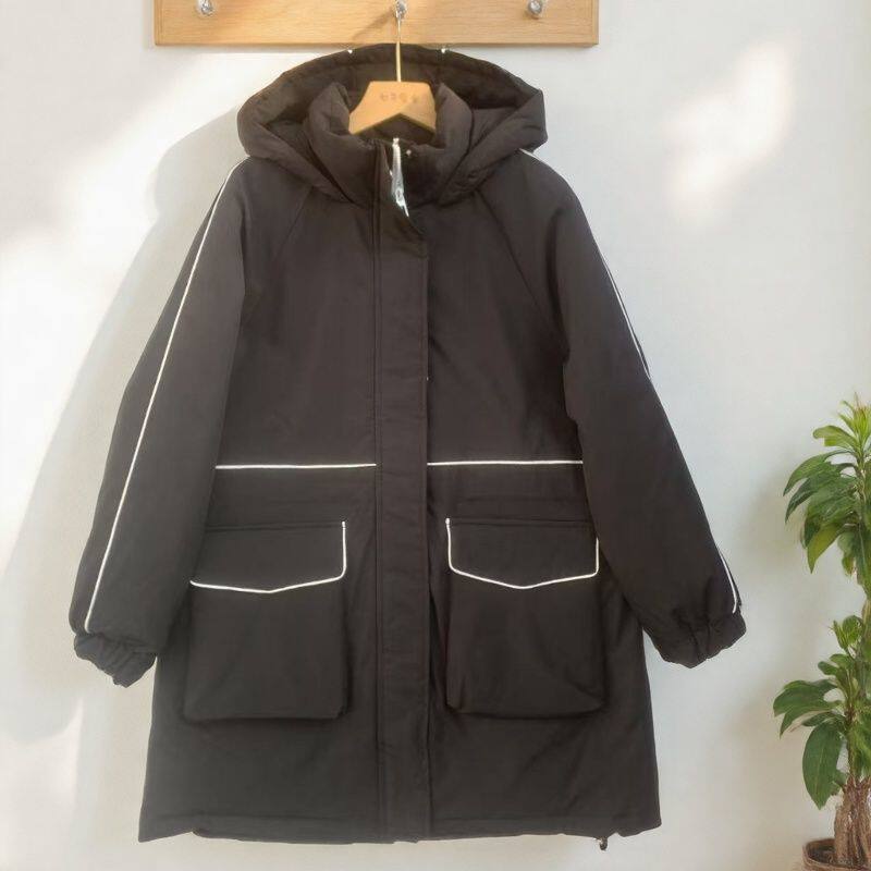 女中长款连帽加厚派克羽绒服清仓
