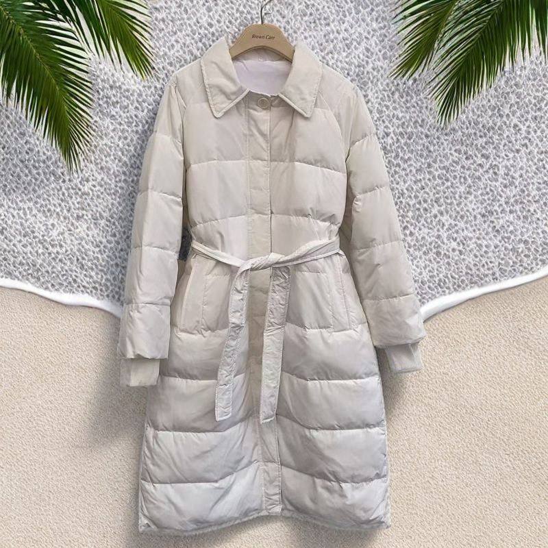 折扣女装中长款新款收腰羽绒服2025过膝冬季显瘦保暖鸭绒外套断码