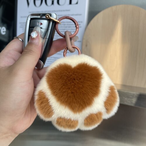 真獭兔毛小猫爪毛汽车钥匙扣挂件可爱毛绒球书包包挂饰生日礼物女
