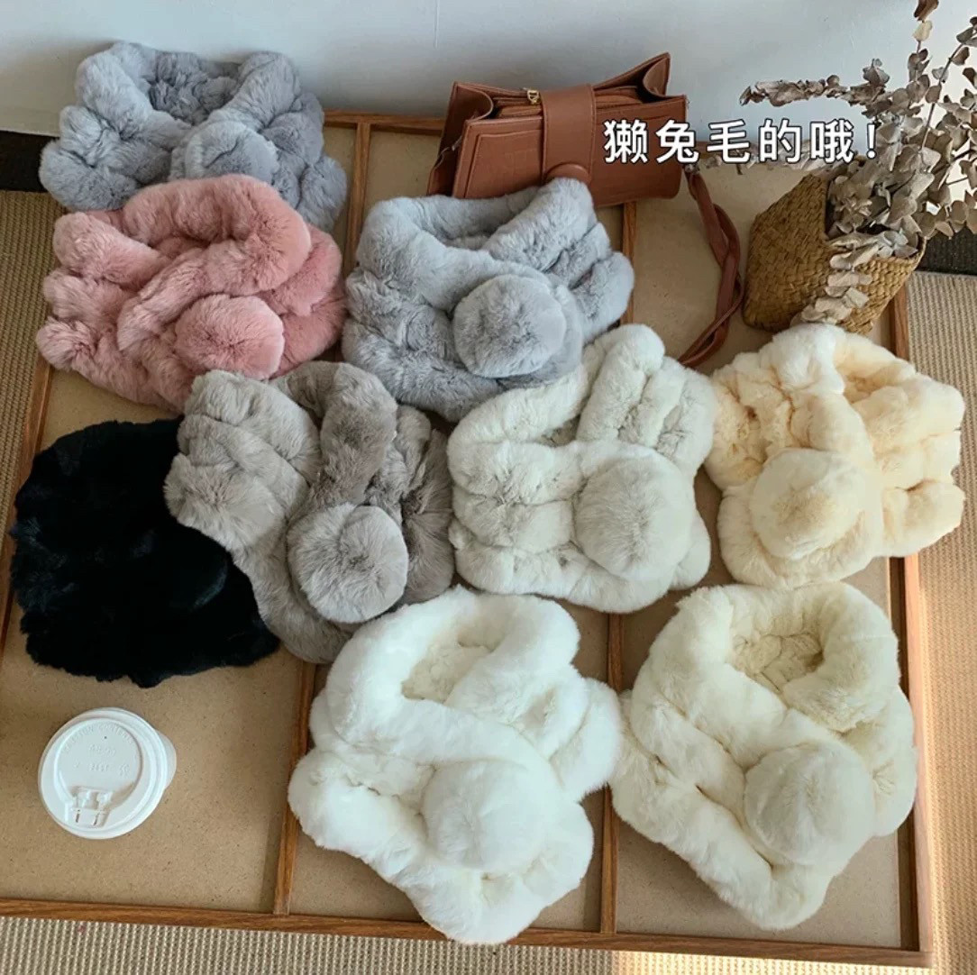 獭兔毛围巾女冬季皮草三管防风防寒保暖围脖韩版百搭可爱时尚