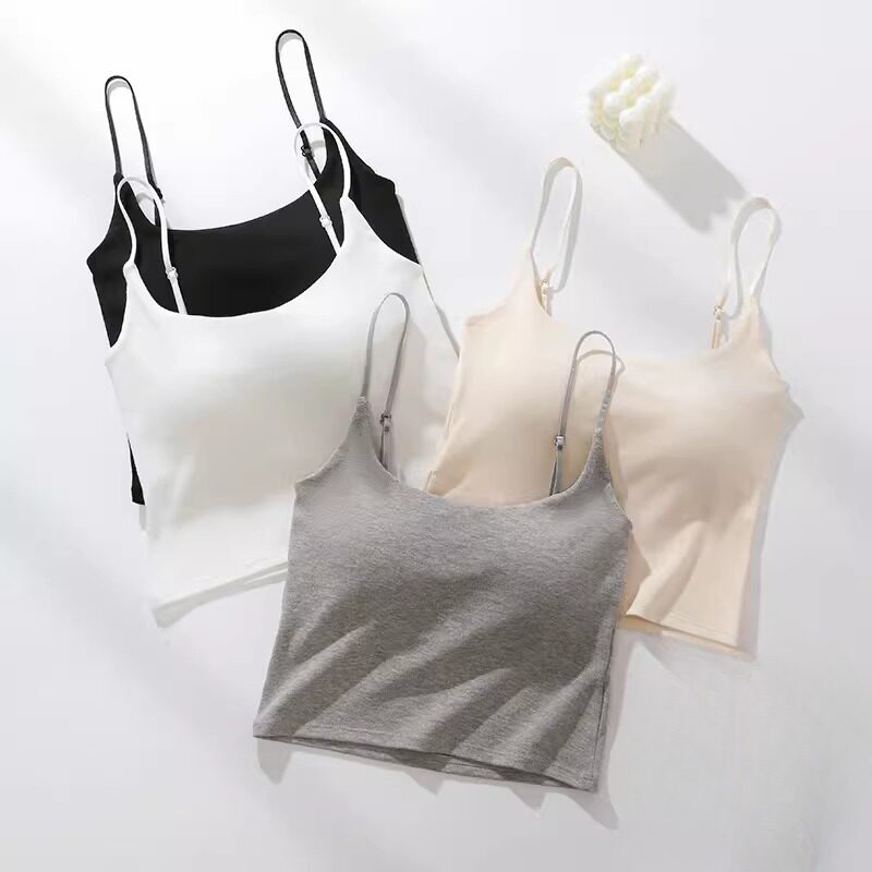 白色吊带小背心女士带胸垫内搭可外穿2026新款打底文胸一体式内衣