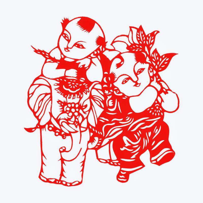 剪纸 好运娃娃20*20cm 纯手工剪纸窗花 中国p风特色礼品送老外出