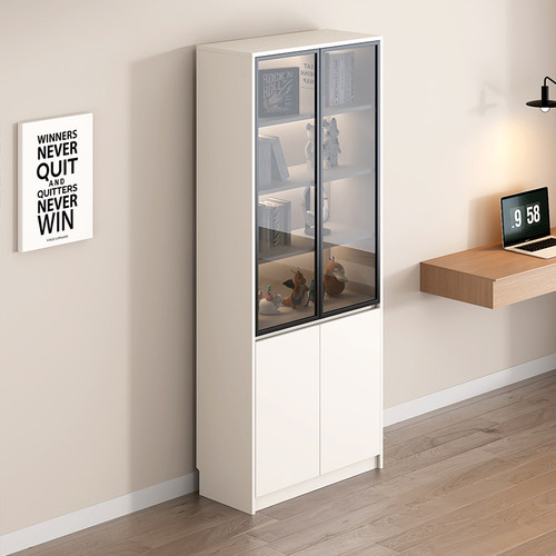 书柜含灯条带玻璃门定制实木书架