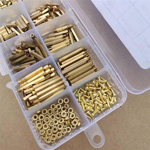 320pcs黄铜单通双通隔离柱间隙柱螺丝螺母套装组合防腐耐用