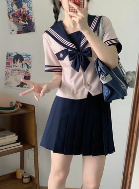 山茶与书原创jk制服水手服山茶女子收腰款学院风夏季短袖三本上衣