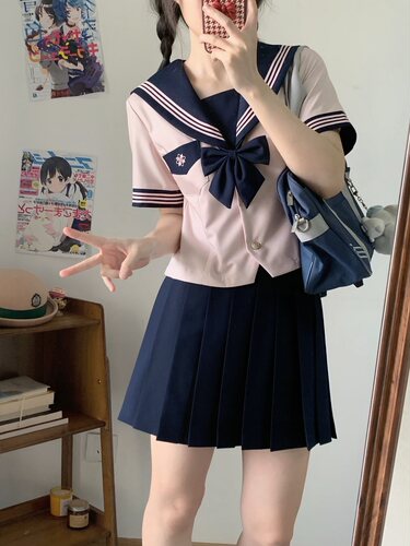山茶与书原创jk制服水手服山茶女子收腰款学院风夏季短袖三本上衣