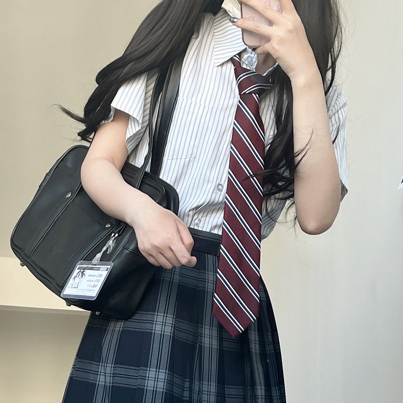 学院风条纹短袖衬衫女