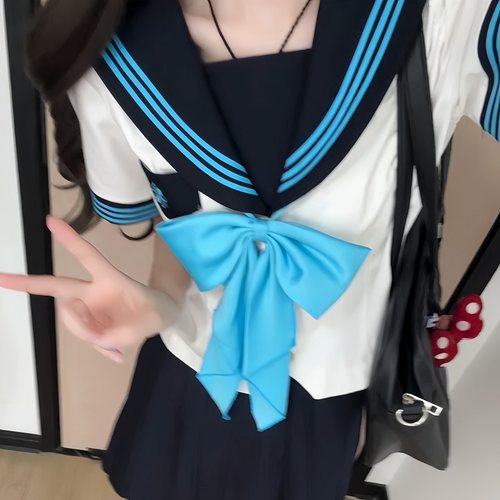 山茶与书原创白色jk制服水手服山茶女子收腰款学院风夏季短袖套装