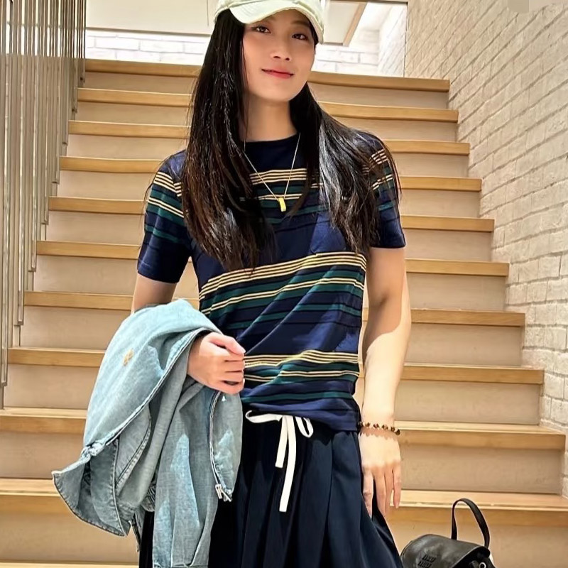 深圳南油高端女装条纹短袖T恤棉