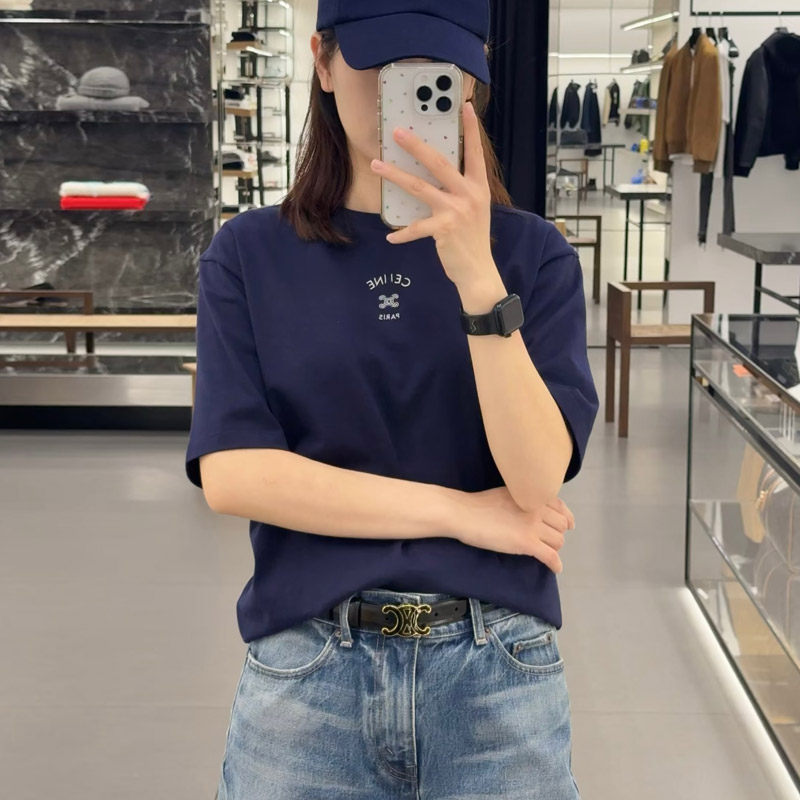 2026夏季新款小字母刺绣打底衫男女同款圆领短袖藏蓝色T恤棉上衣