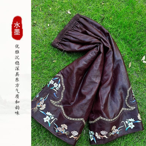 【如意裤】国潮新中式刺绣棕色阔腿裤女飘逸显瘦棉裤S95300