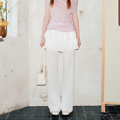 Damaskeen 蛋糕裙裤皱皱肌理直筒裤夏日透气裙裤女薄款休闲裤