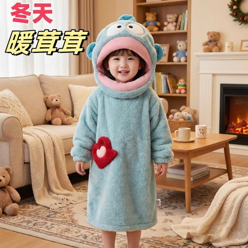 小丑鱼连体睡衣女款儿童睡衣女款冬季珊瑚绒加厚亲子男女童连体衣