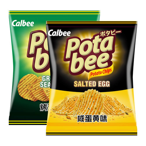 印尼进口卡乐比Calbee波塔比烤海苔味咸蛋味薯片膨化食品零食68g