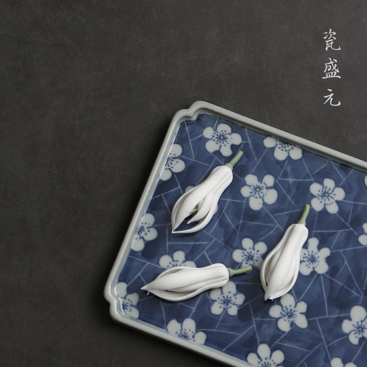 手捏陶瓷白玉兰花创意茶宠摆件禅意茶席茶桌精品小装饰茶具配件