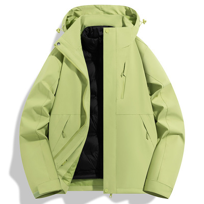 冲锋衣羽绒服外套女款2025新款小个子户外防风防水三合一登山服男