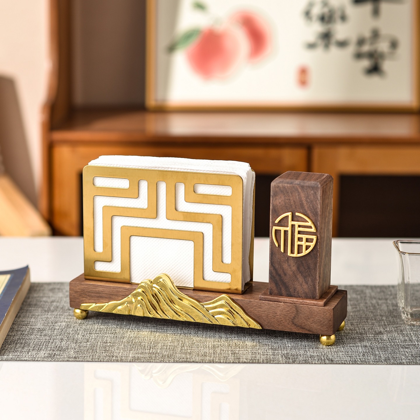 创意西餐厅胡桃木餐巾座纸巾架