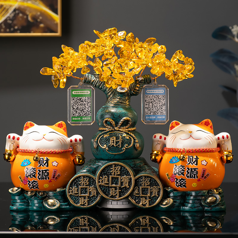 创意网红招财猫新店开业送礼摆件收钱二维码开店礼物收银台装饰品