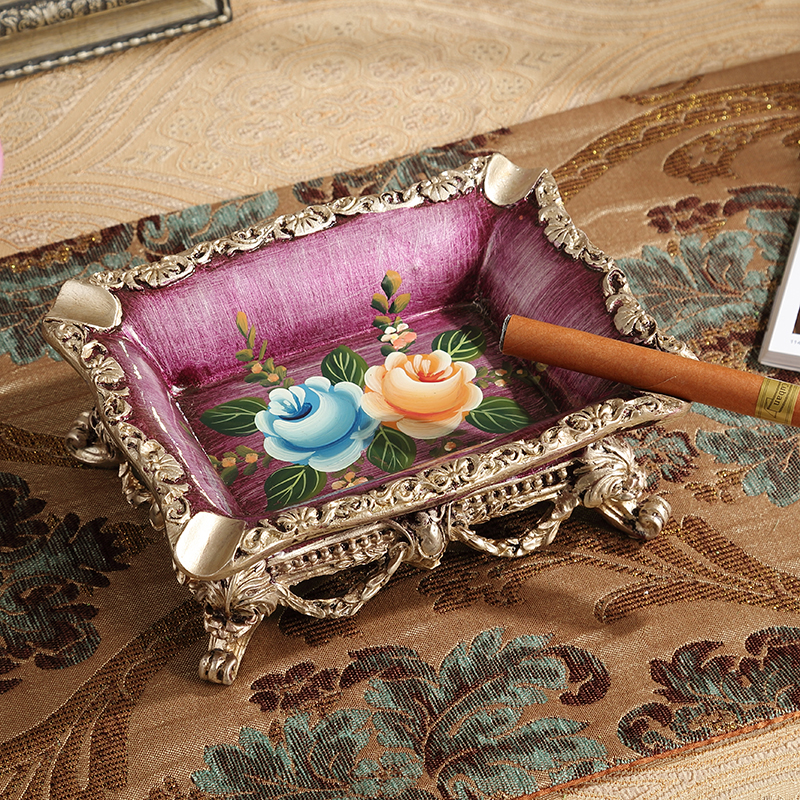 欧式创意烟灰缸带盖防风家用奢华摆件复古装饰品美式茶几摆设高档