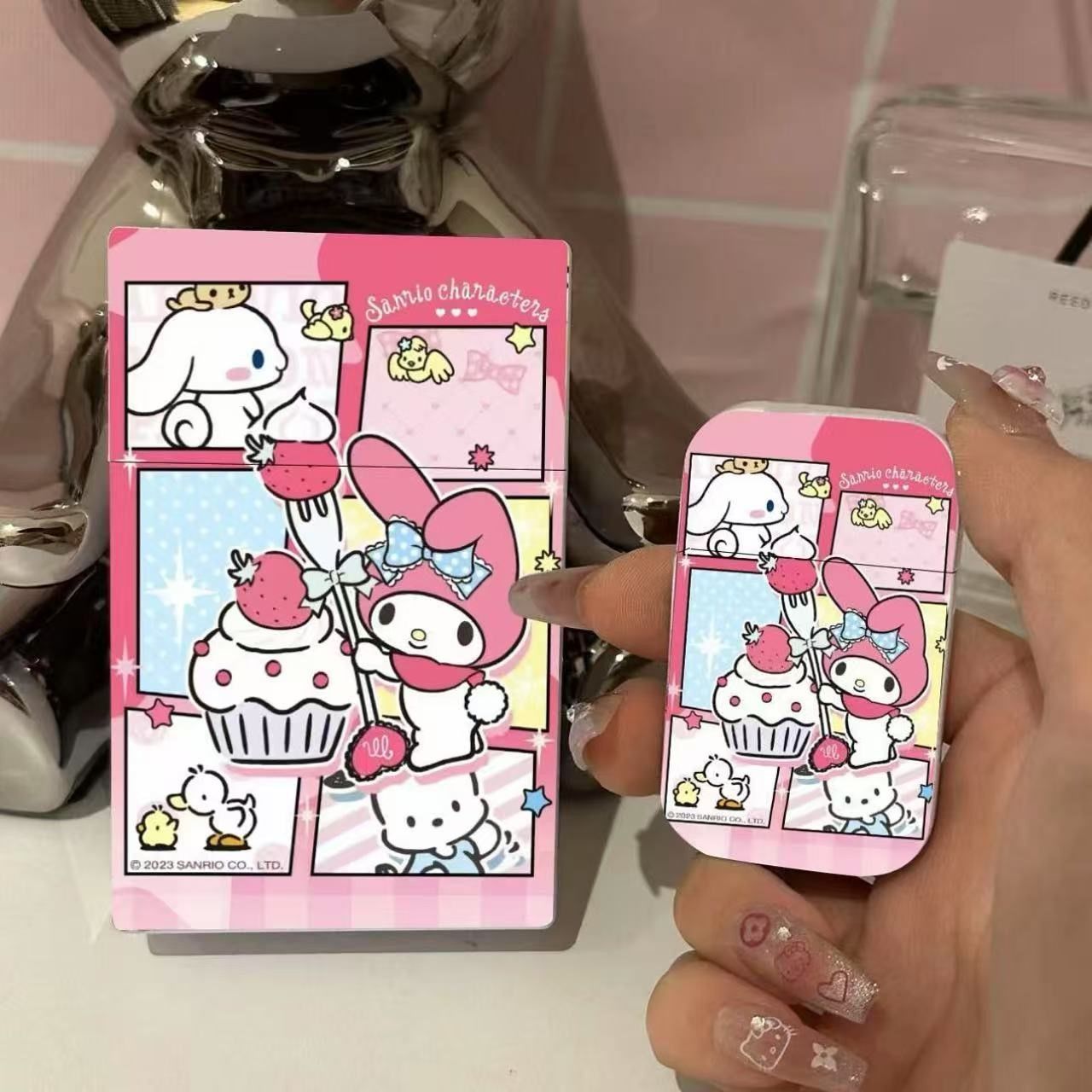 新款创意HelloKitty猫充气打火机烟盒组合款耐用ins防风粉火礼物