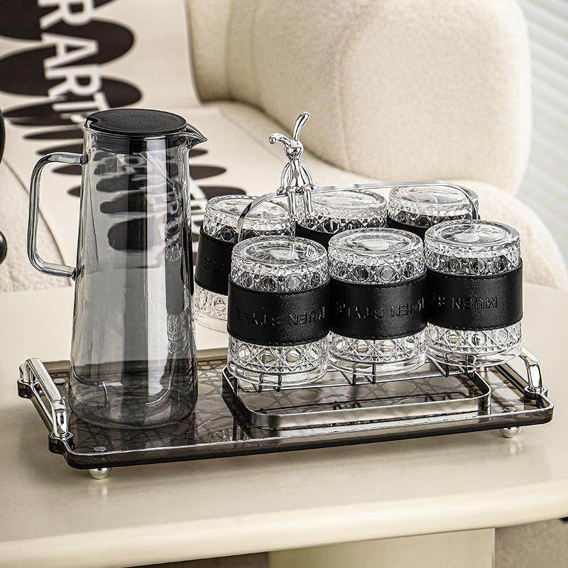 轻奢玻璃水杯家用套装耐高温泡茶杯冷水壶高硼硅待客果汁杯子套装